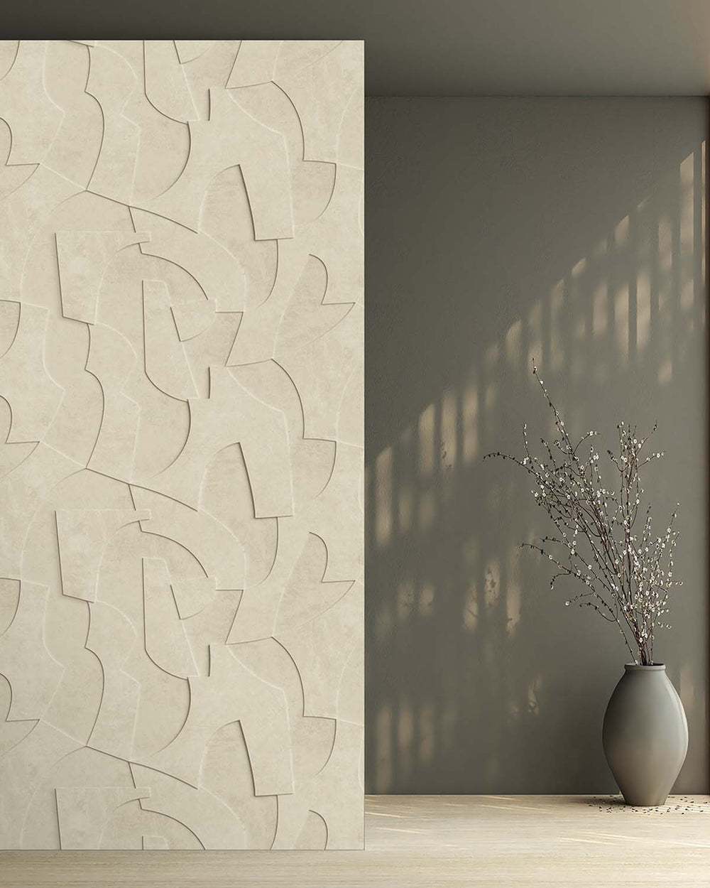 Desert Khaki Sculptural Bas-Relief Abstract Residential Mural RM9285