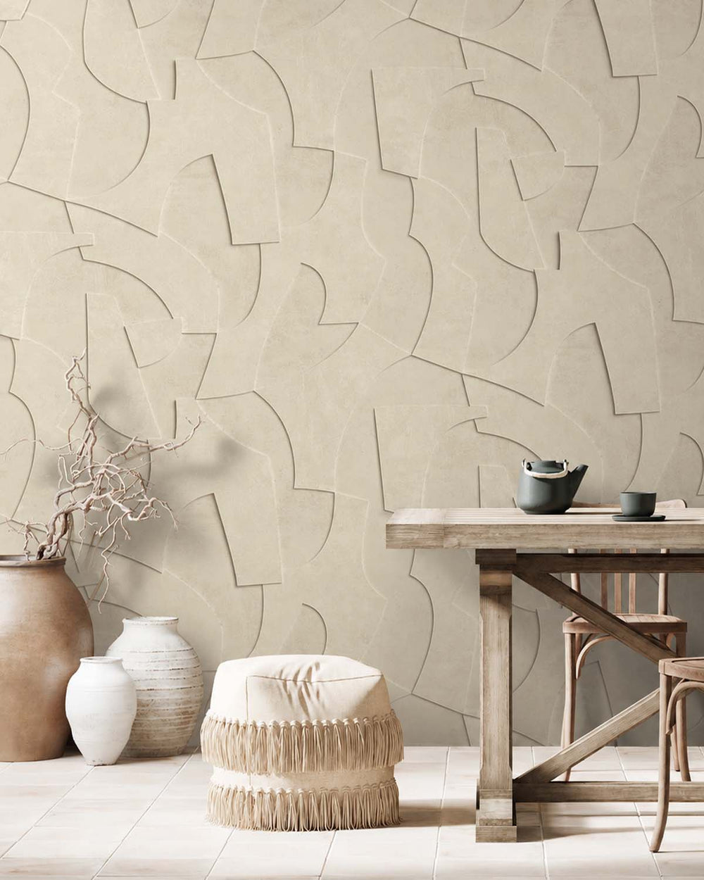 Desert Khaki Sculptural Bas-Relief Abstract Residential Mural RM9285