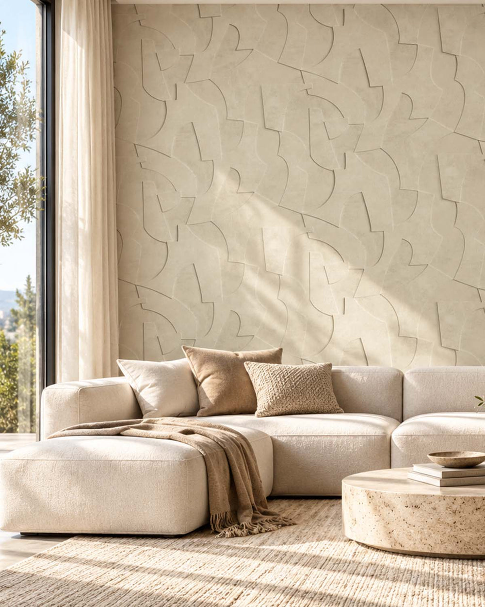 Desert Khaki Sculptural Bas-Relief Abstract Residential Mural RM9285