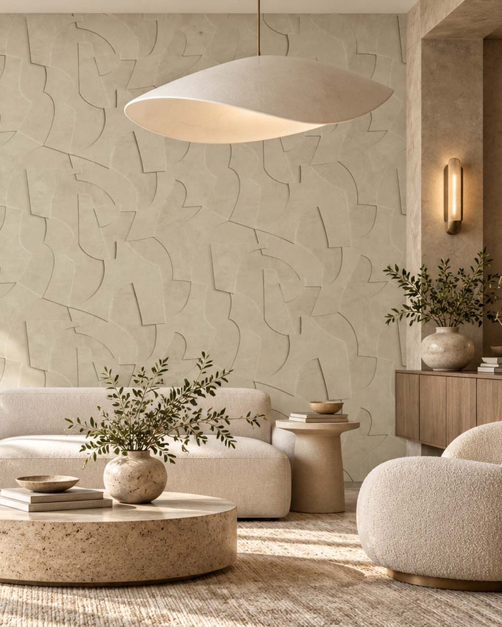 Desert Khaki Sculptural Bas-Relief Abstract Residential Mural RM9285