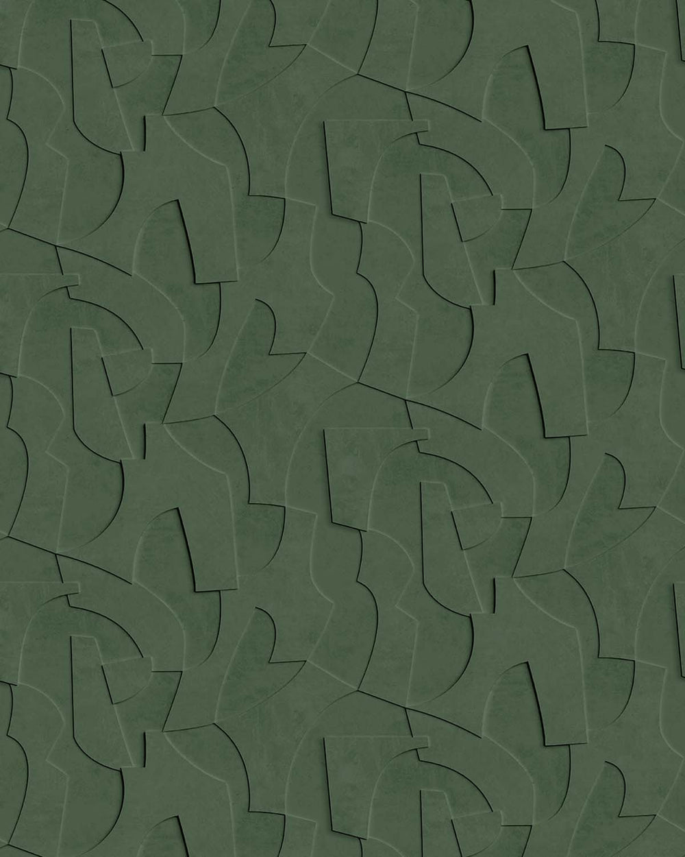 Castellan Green Sculptural Bas-Relief Abstract Wallpaper Panels RM9286