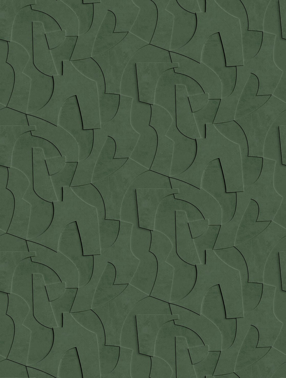 Castellan Green Sculptural Bas-Relief Abstract Wallpaper Panels RM9286