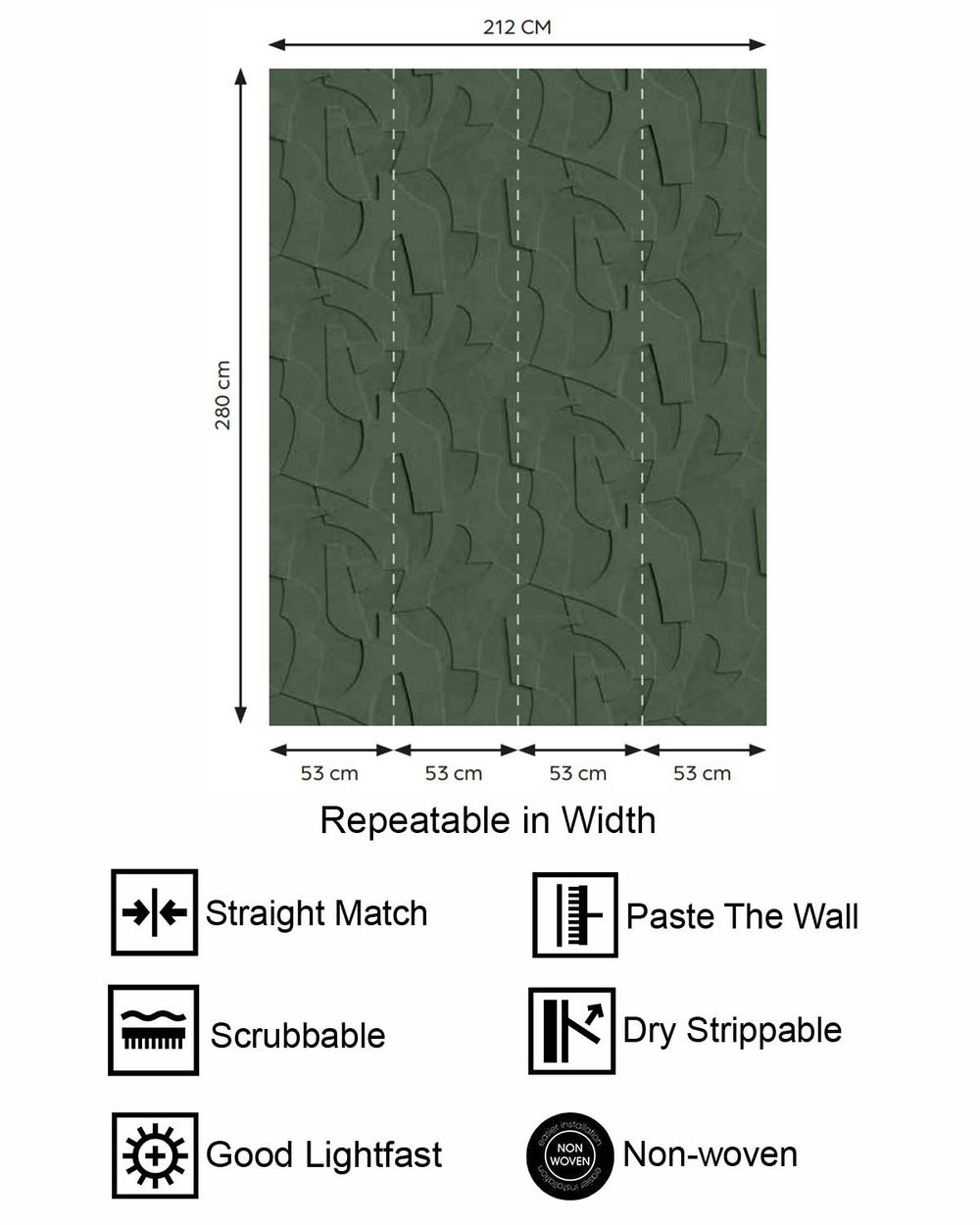 Castellan Green Sculptural Bas-Relief Abstract Wallpaper Panels RM9286
