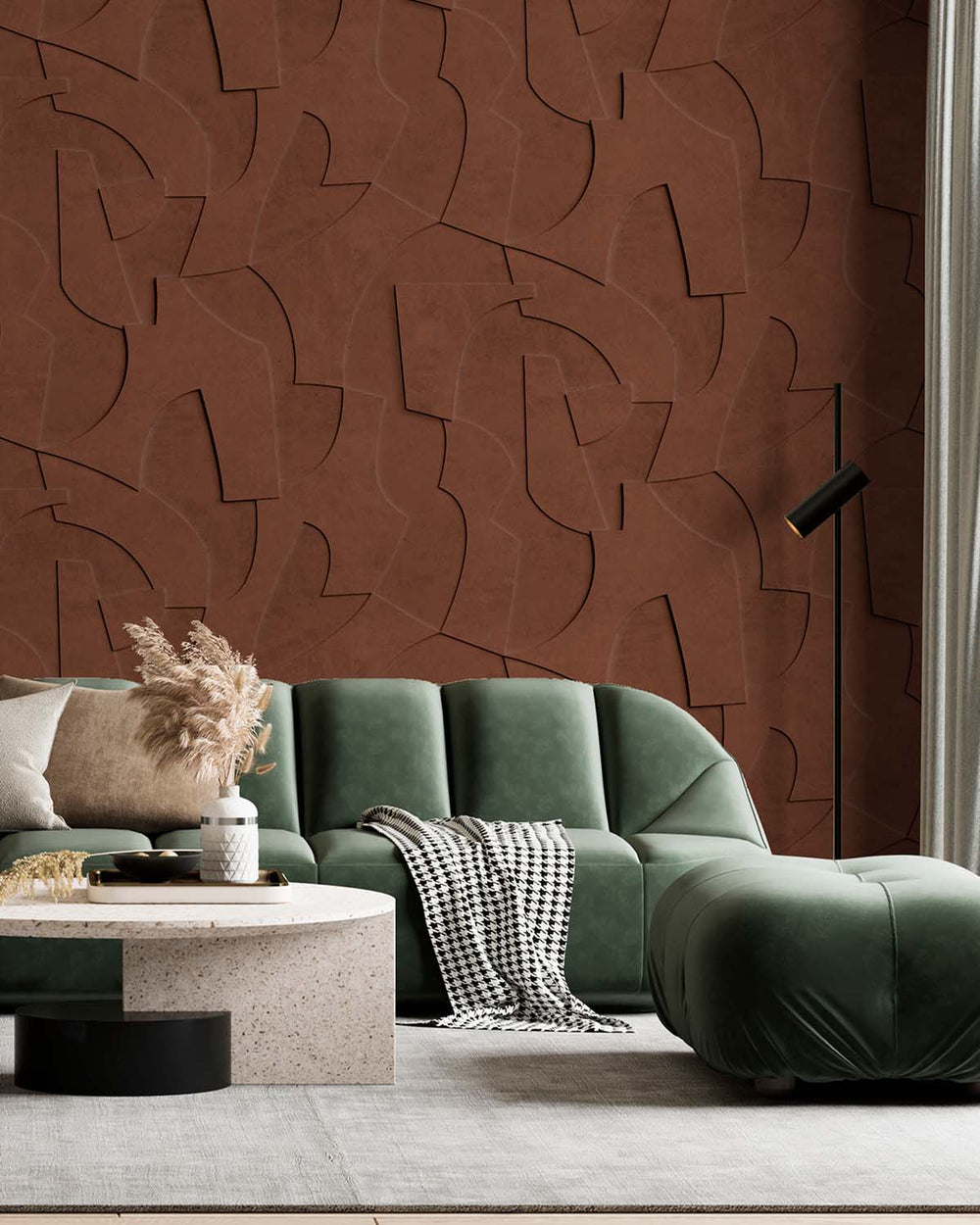 Sencha Brown Sculptural Bas-Relief Abstract Residential Mural RM9287