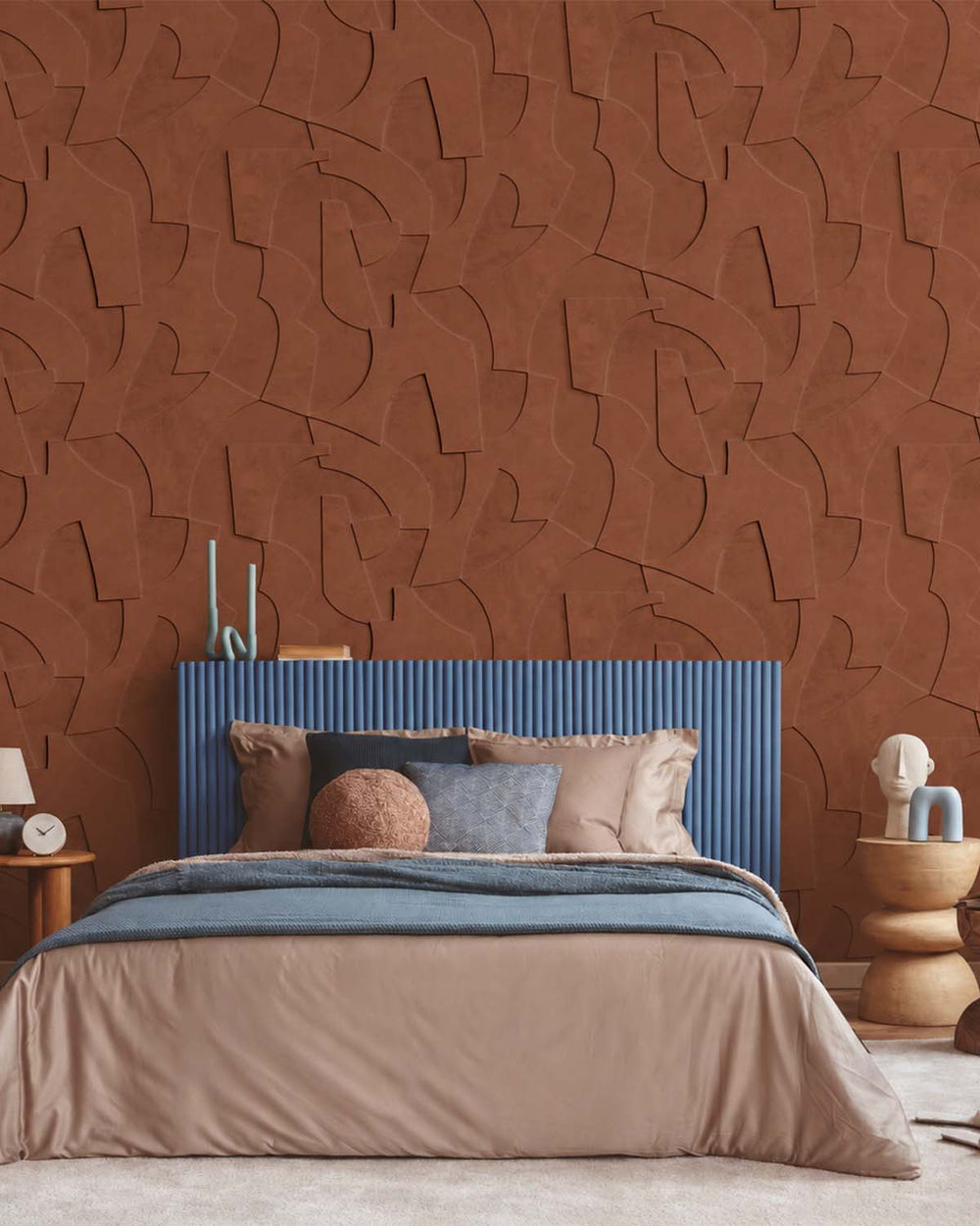 Sencha Brown Sculptural Bas-Relief Abstract Residential Mural RM9287