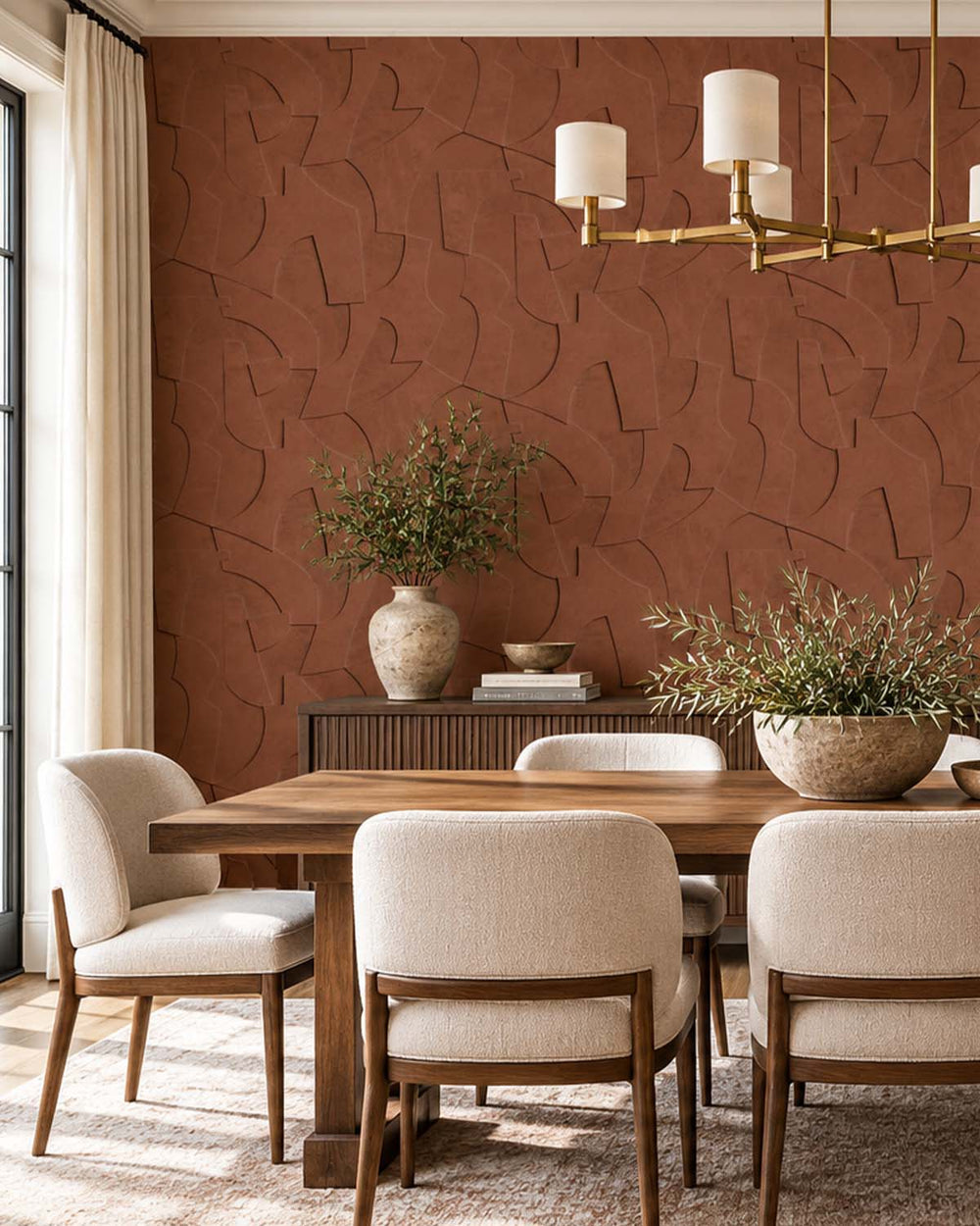 Sencha Brown Sculptural Bas-Relief Abstract Residential Mural RM9287
