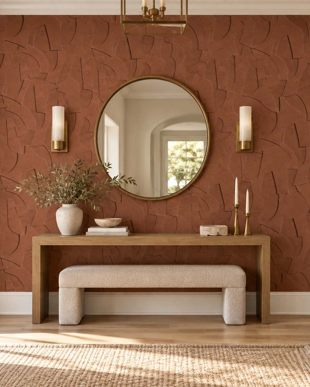 Sencha Brown Sculptural Bas-Relief Abstract Residential Mural RM9287