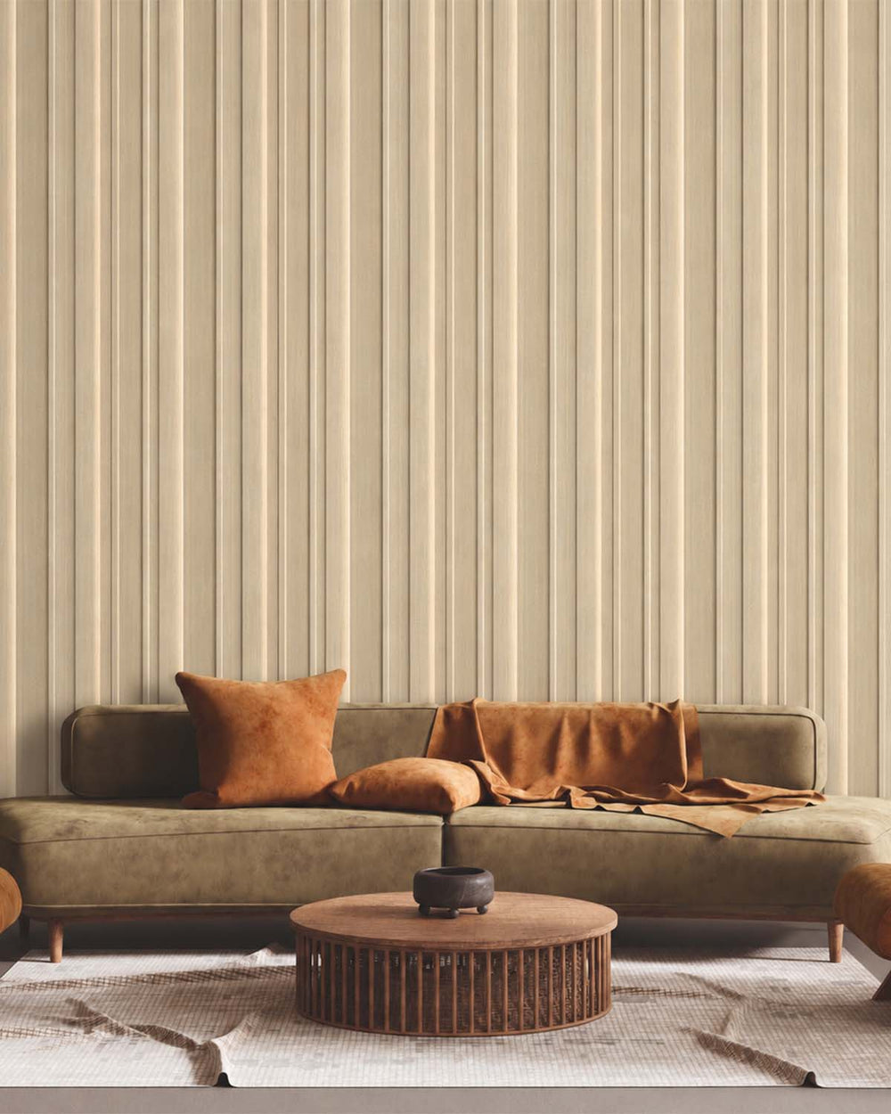 Best Beige 3D Faux Wood Slat  Residential Mural RM9288