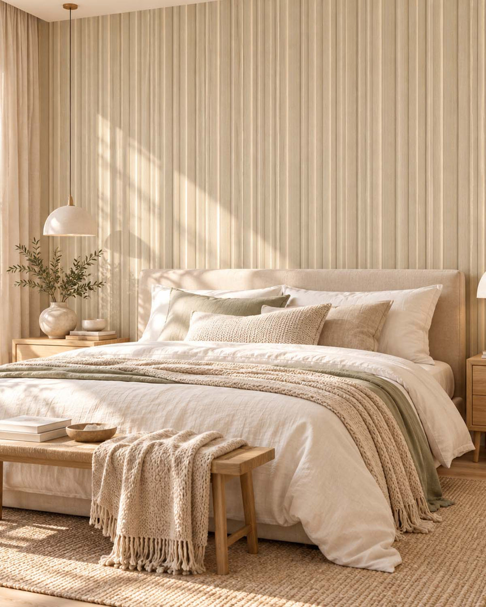 Best Beige 3D Faux Wood Slat  Residential Mural RM9288