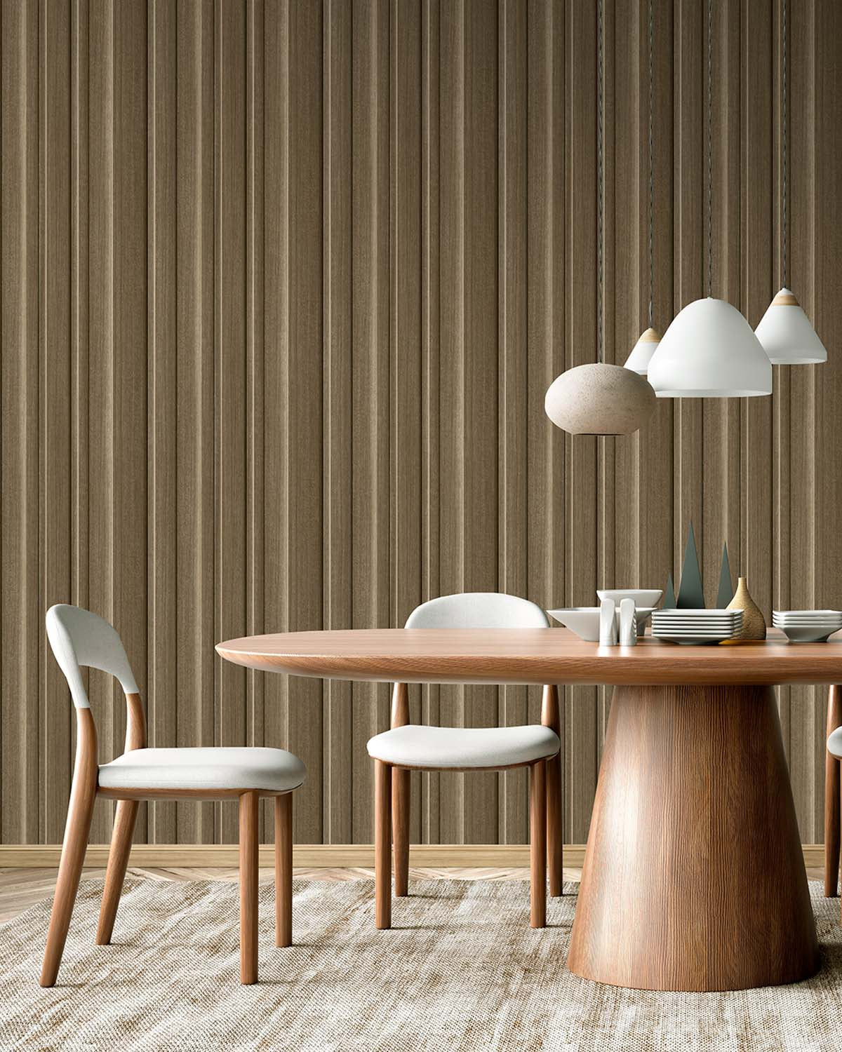 Olive Wood 3D Faux Wood Slat  Wallpaper Panels RM9289