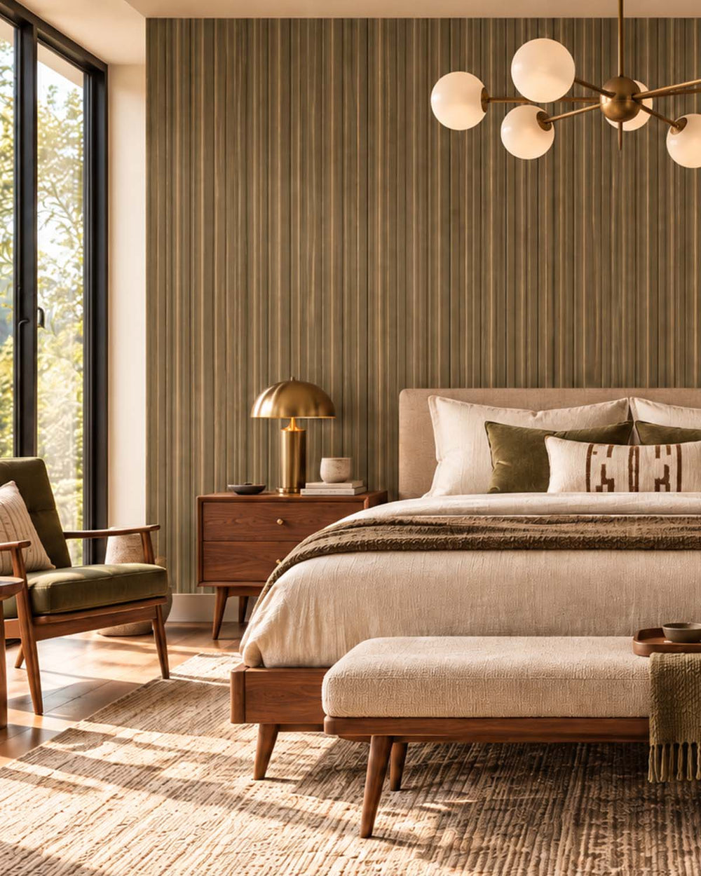 Olive Wood 3D Faux Wood Slat  Residential Mural RM9289