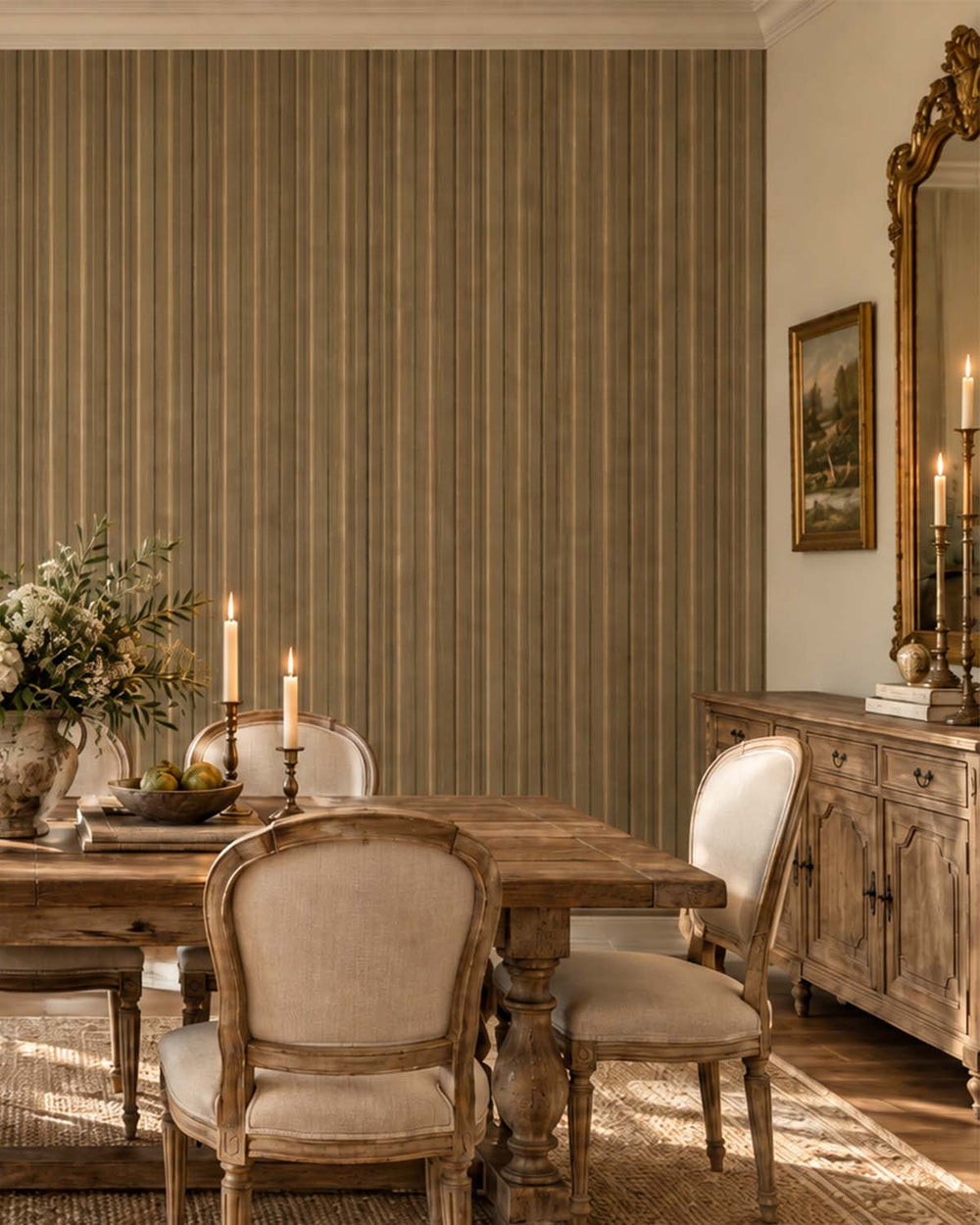 Olive Wood 3D Faux Wood Slat  Residential Mural RM9289