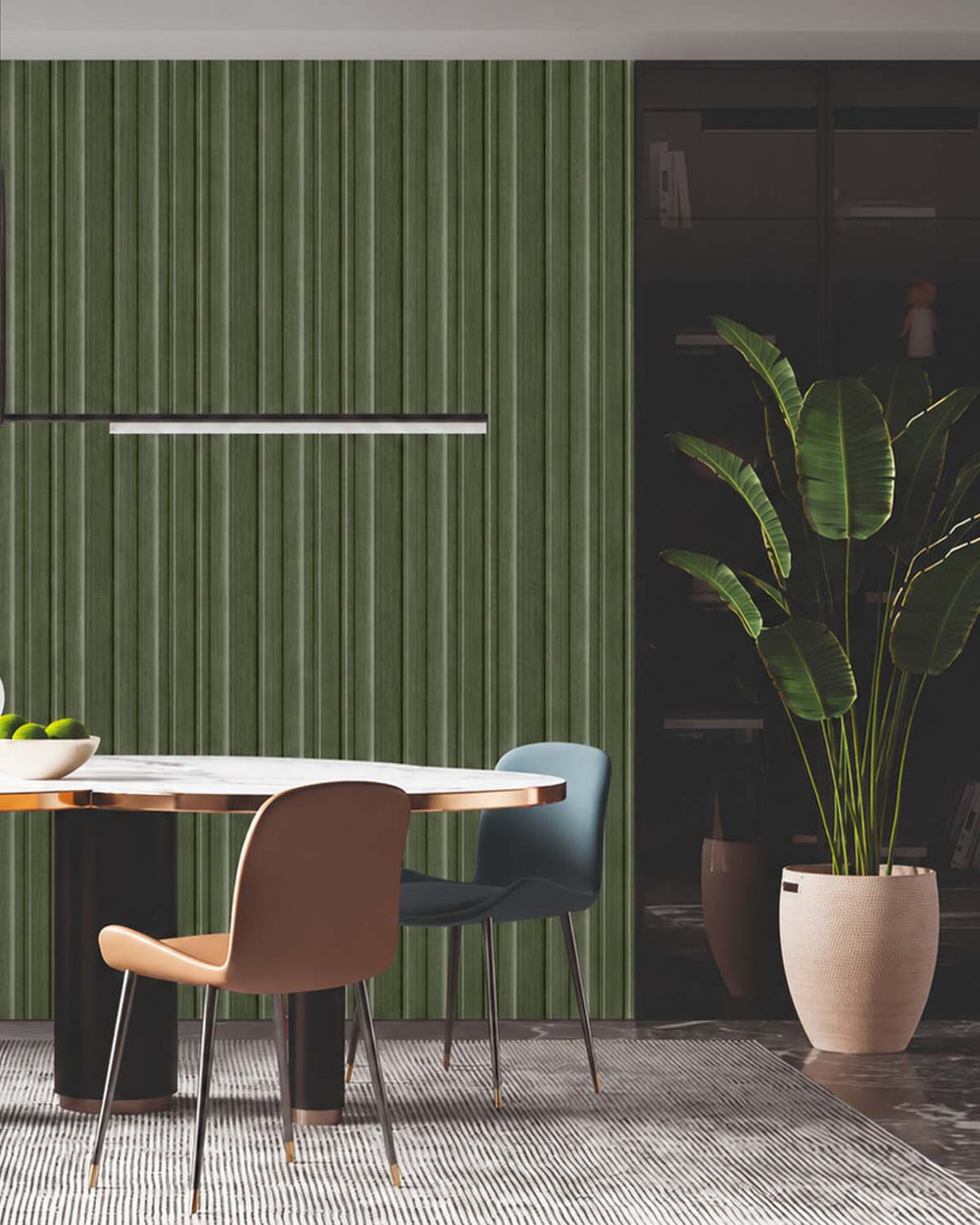 Matsuba Green 3D Faux Wood Slat  Residential Mural RM9291