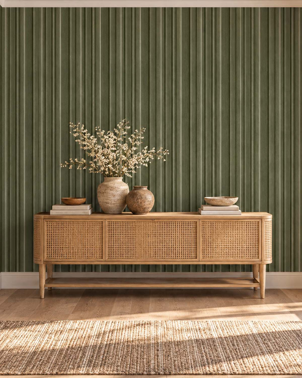 Matsuba Green 3D Faux Wood Slat  Residential Mural RM9291