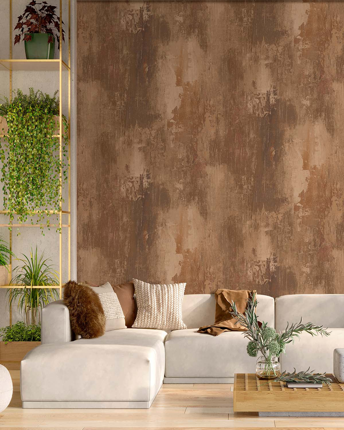 Nougat Brown Distressed Concrete Wallpaper Panels RM9294