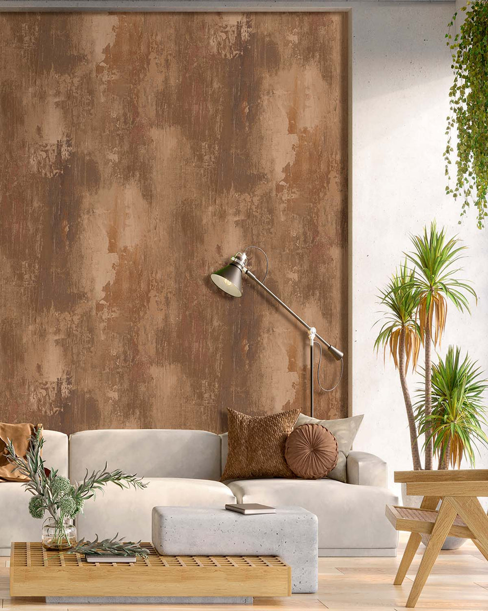Nougat Brown Distressed Concrete Residential Mural RM9294