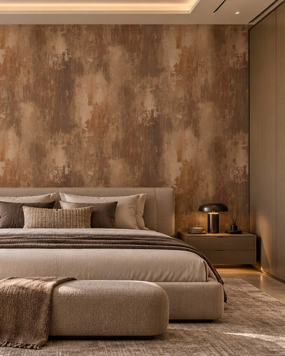 Nougat Brown Distressed Concrete Residential Mural RM9294