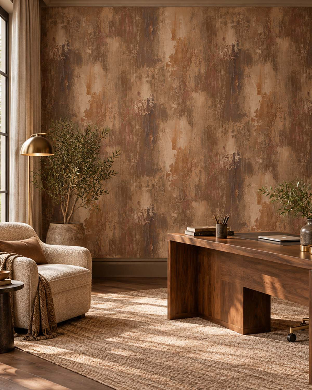 Nougat Brown Distressed Concrete Residential Mural RM9294