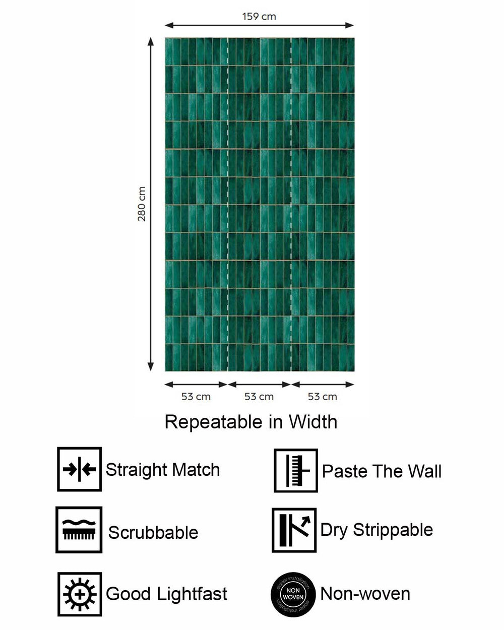 Tetsu Green Faux Ceramic Tile Residential Mural RM9295