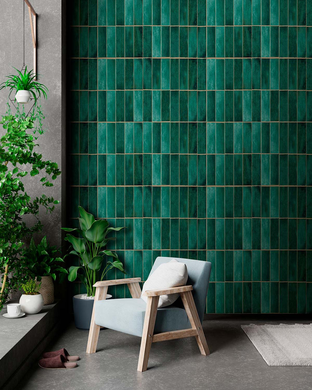 Tetsu Green Faux Ceramic Tile Residential Mural RM9295