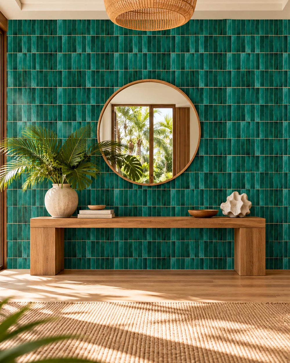 Tetsu Green Faux Ceramic Tile Residential Mural RM9295