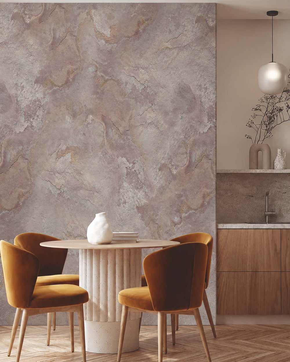 Vintage Khaki Stone Distressed Plaster Residential Mural RM9299