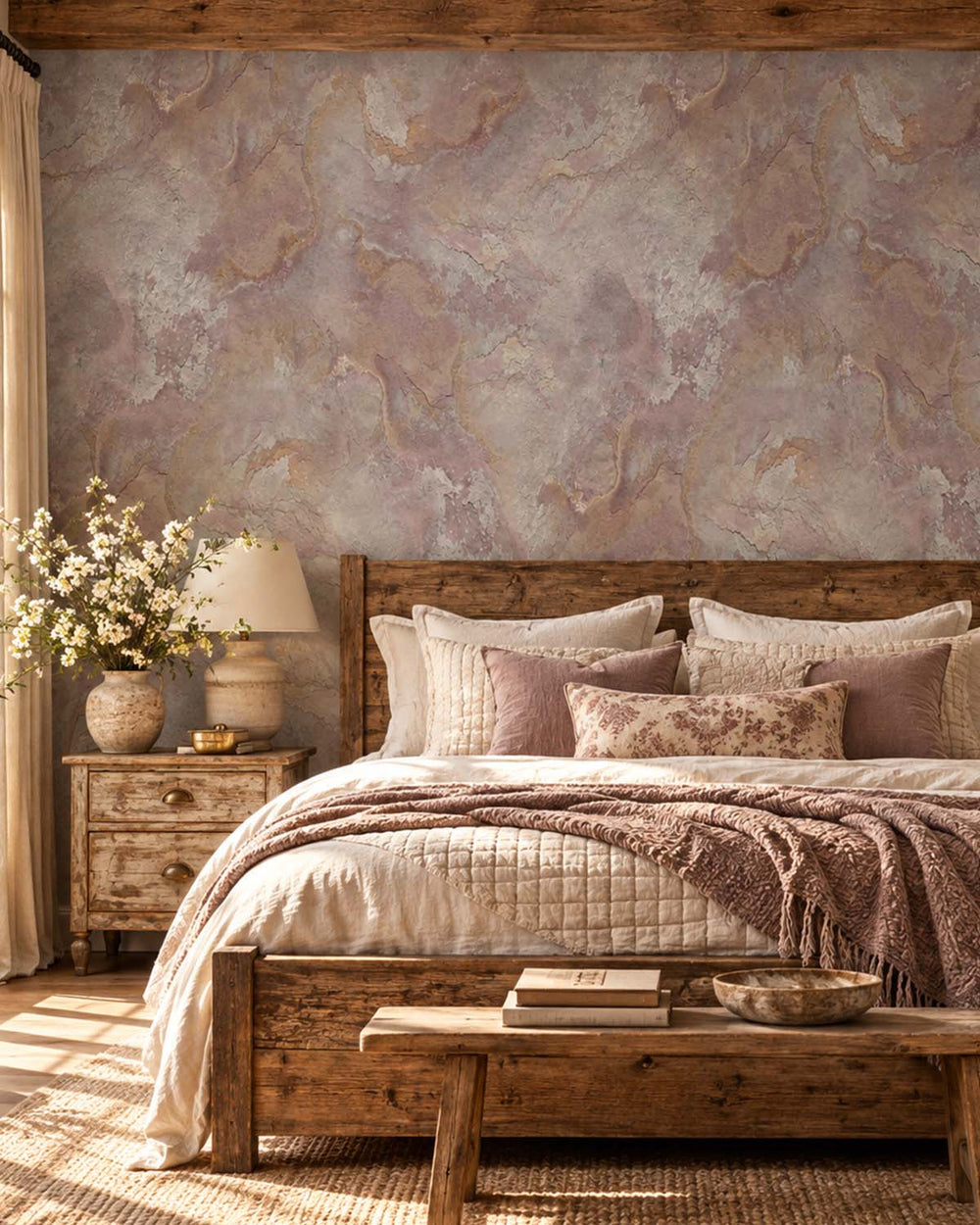 Vintage Khaki Stone Distressed Plaster Residential Mural RM9299