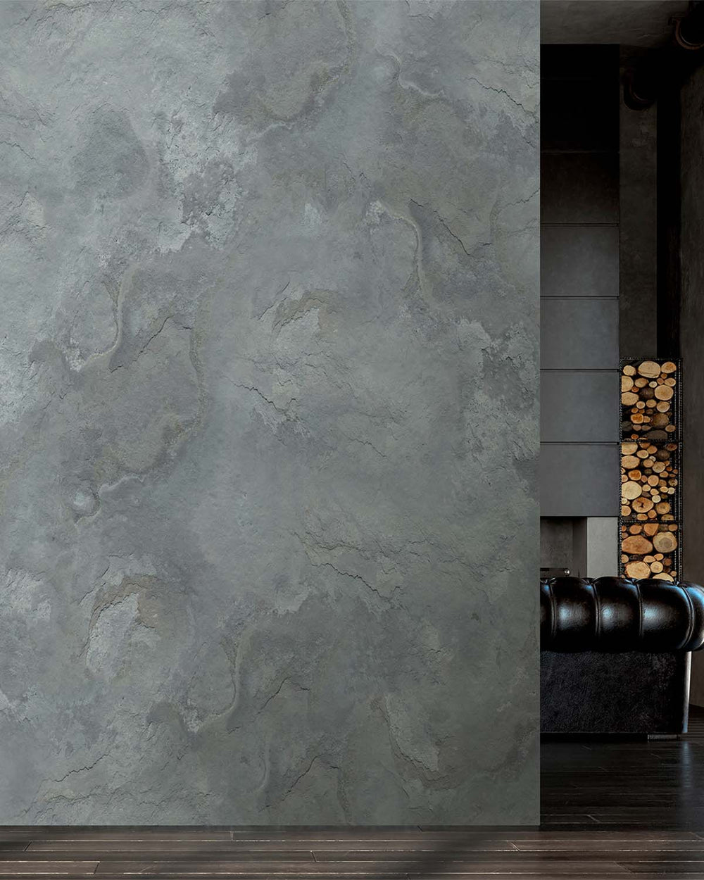Nevada Gray Stone Distressed Plaster Residential Mural RM9300