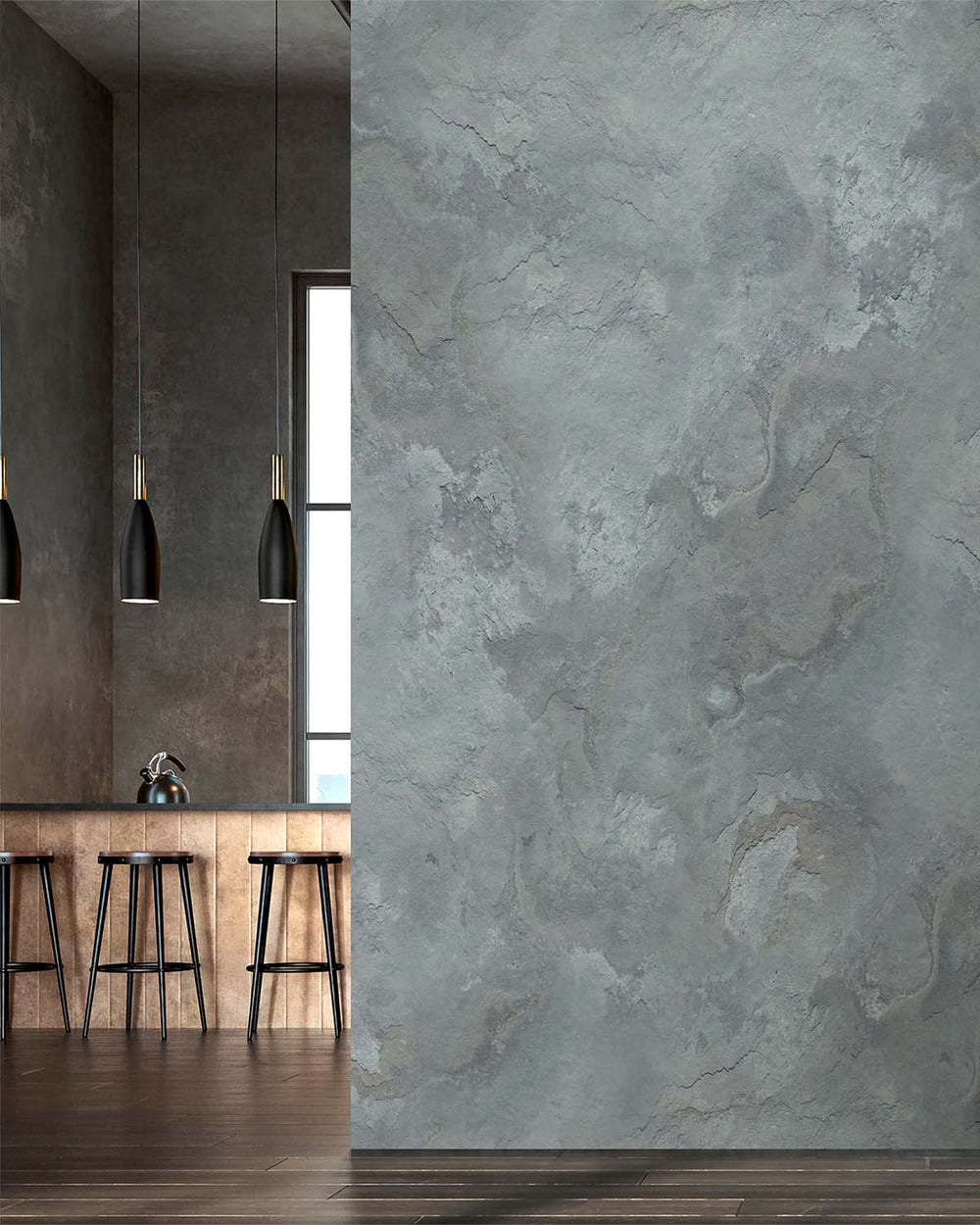 Nevada Gray Stone Distressed Plaster Residential Mural RM9300