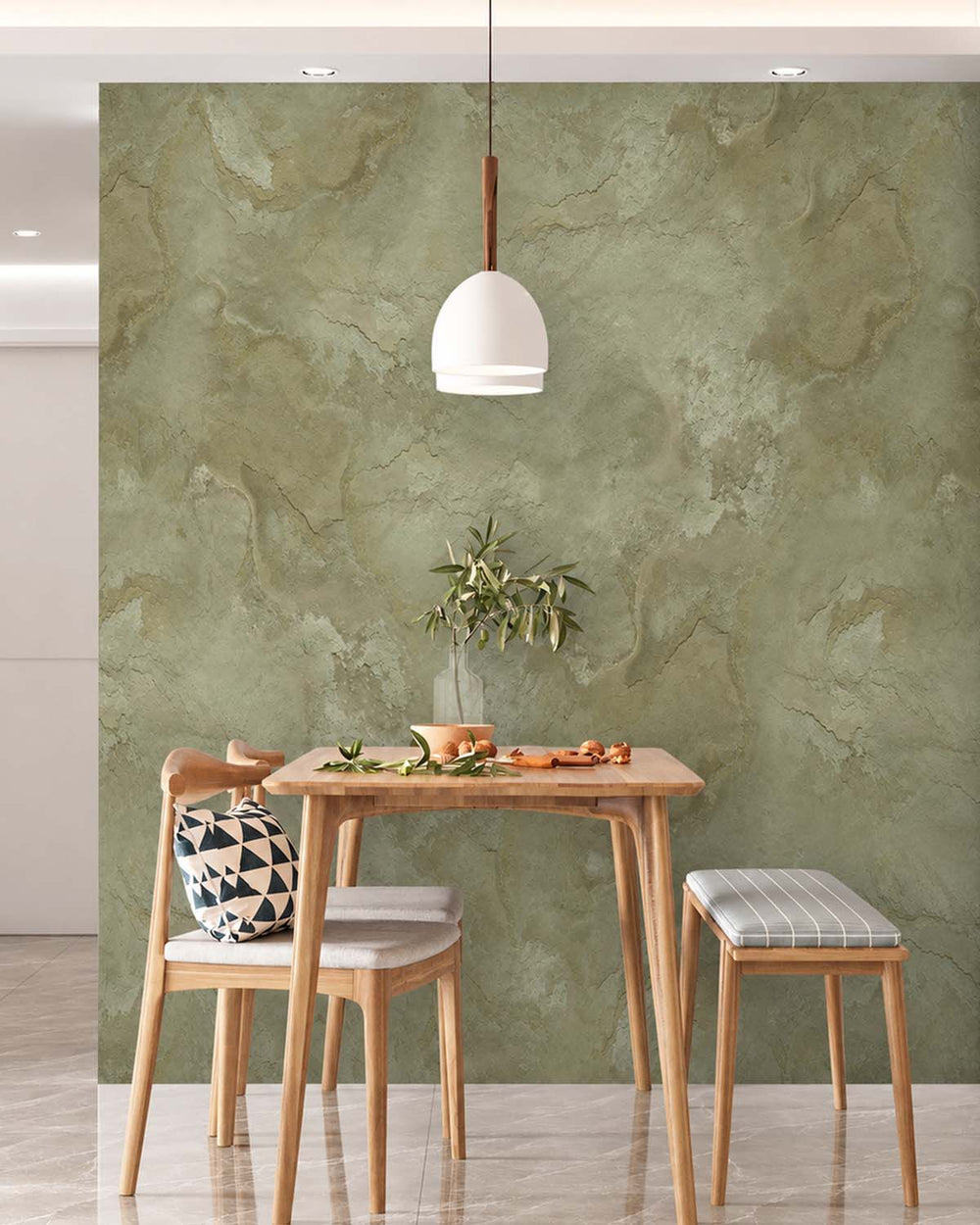 Inness Sage Stone Distressed Plaster Residential Mural RM9301