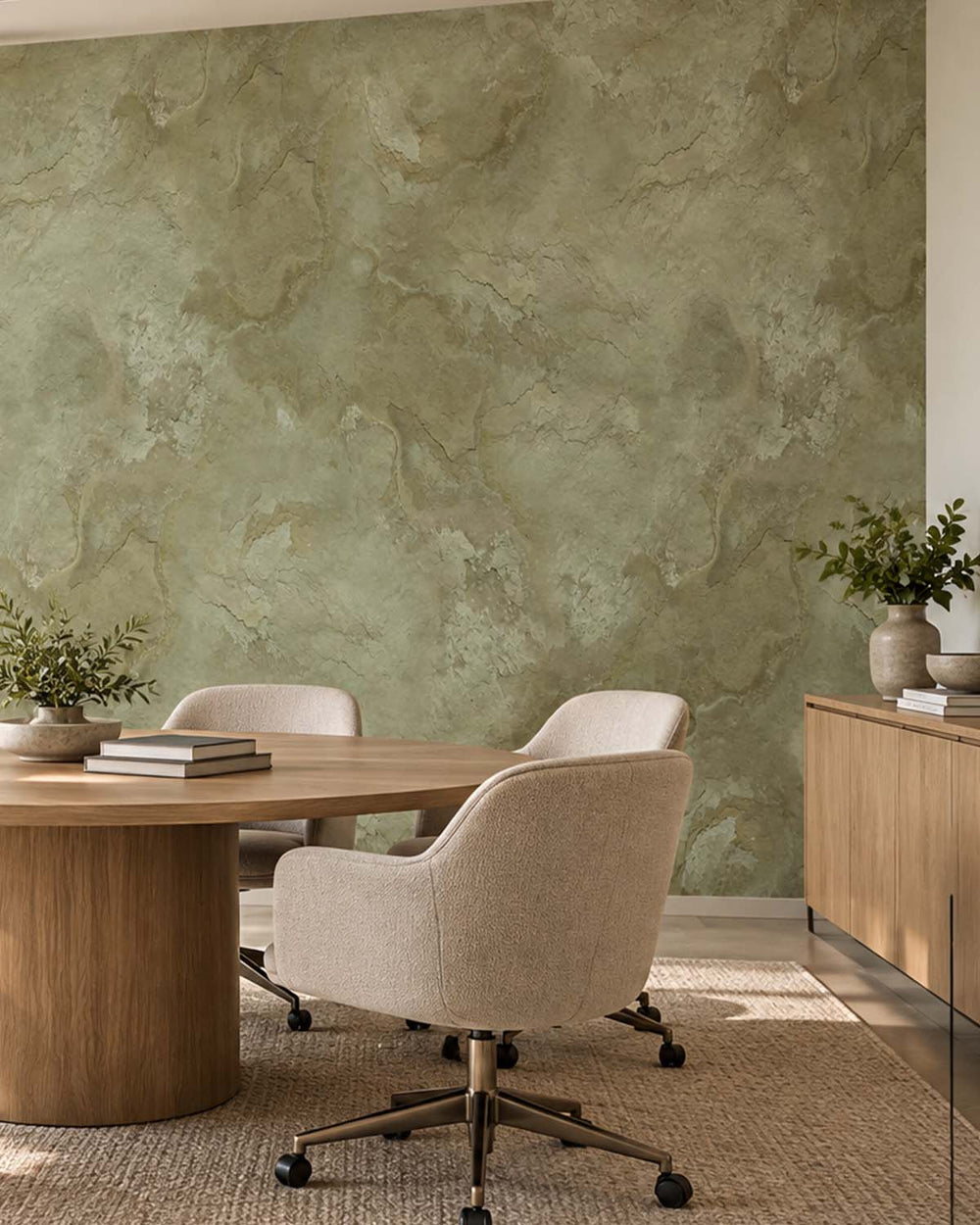 Inness Sage Stone Distressed Plaster Residential Mural RM9301