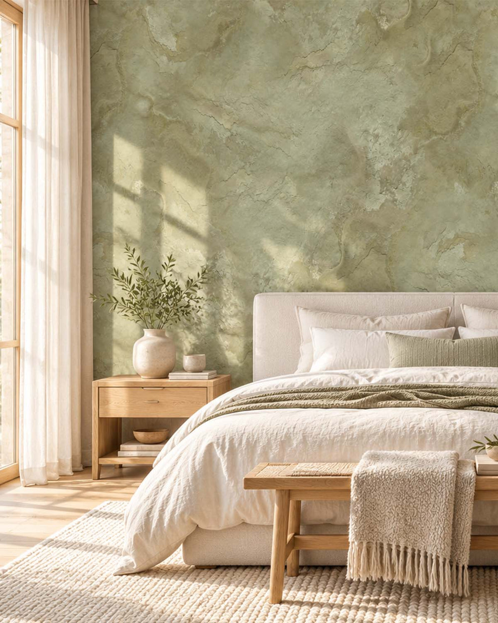Inness Sage Stone Distressed Plaster Residential Mural RM9301