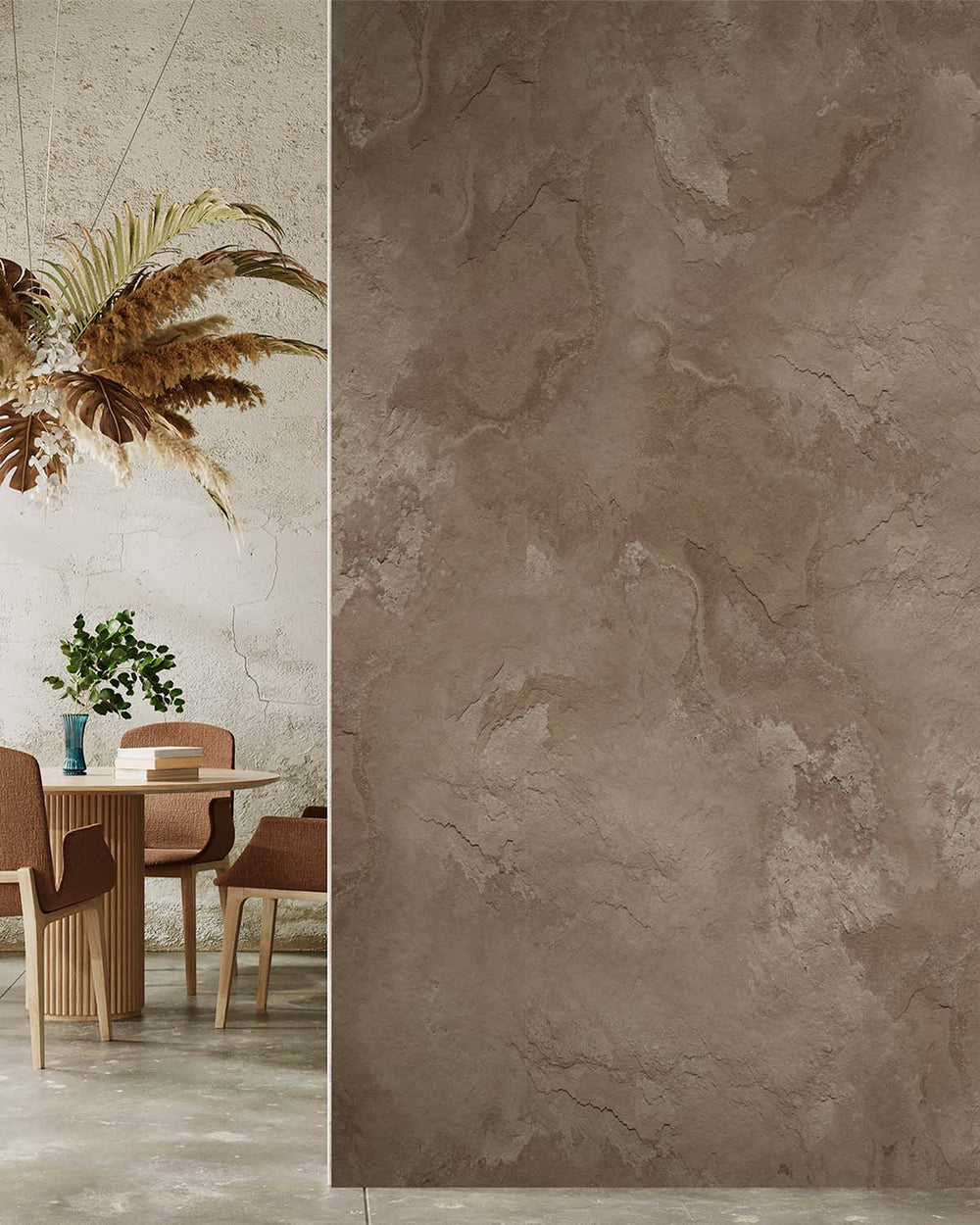 Quincy Brown Stone Distressed Plaster Residential Mural RM9302