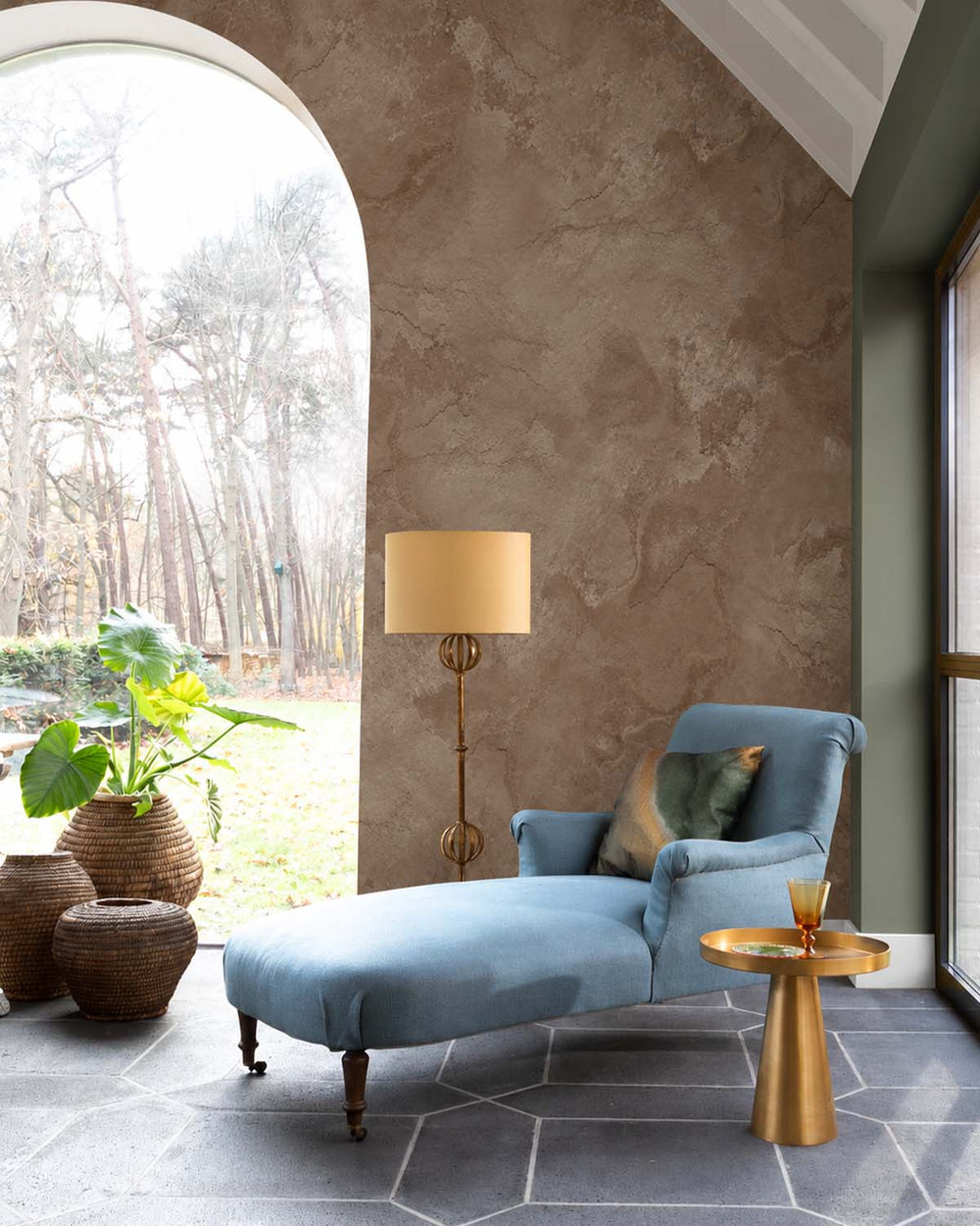 Quincy Brown Stone Distressed Plaster Residential Mural RM9302