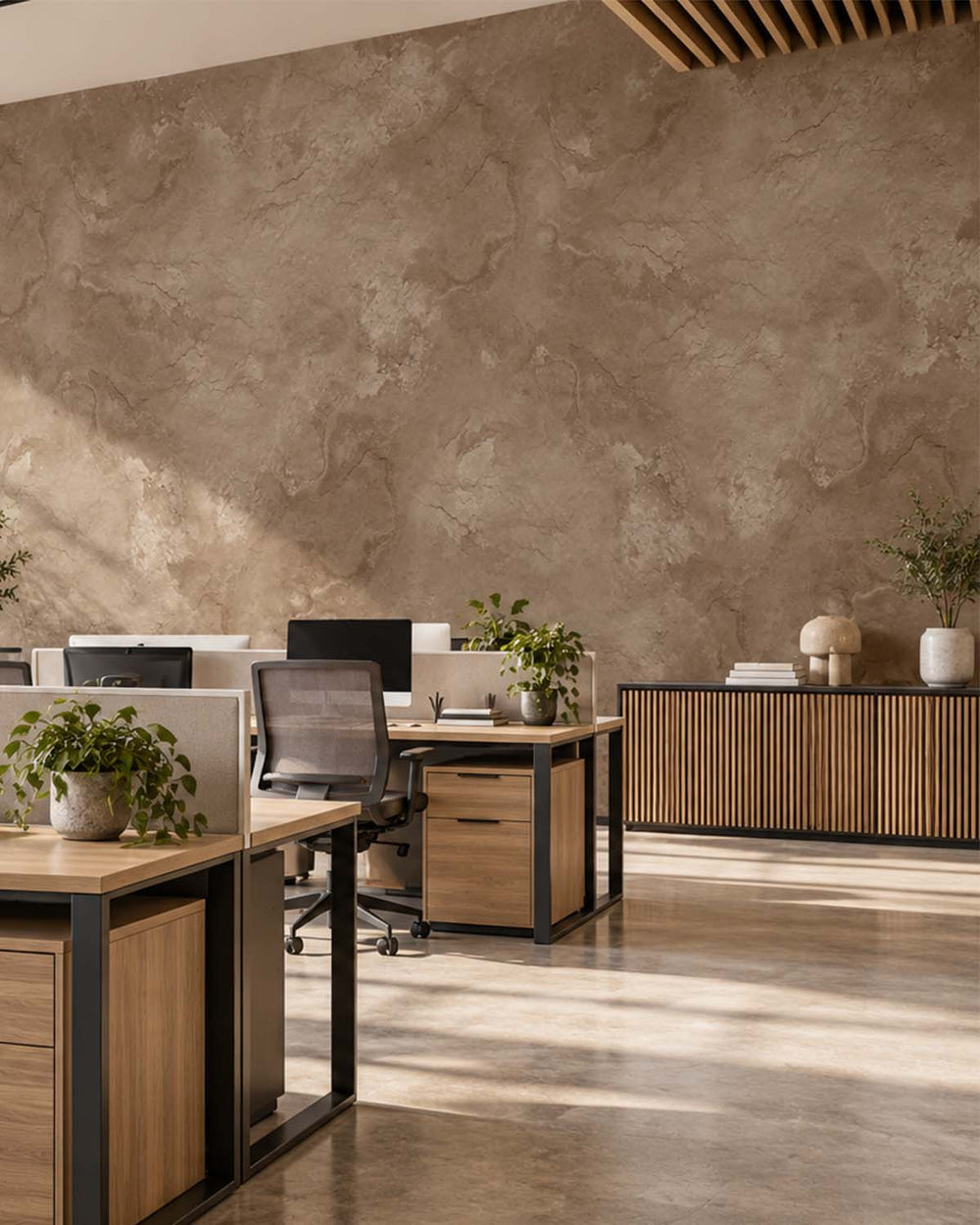 Quincy Brown Stone Distressed Plaster Residential Mural RM9302