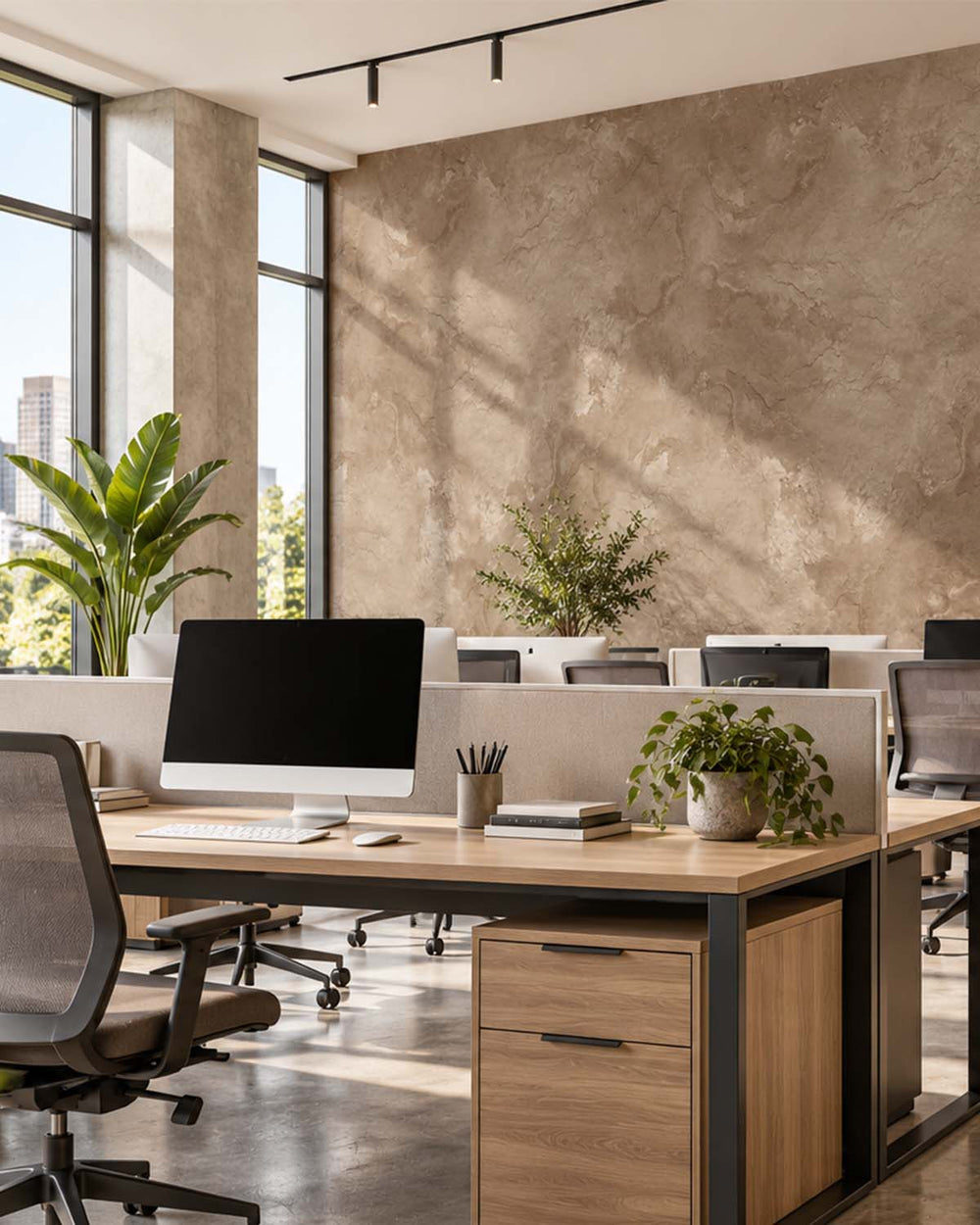 Quincy Brown Stone Distressed Plaster Residential Mural RM9302