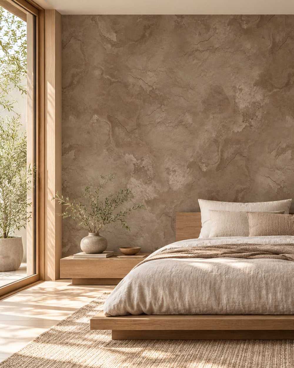 Quincy Brown Stone Distressed Plaster Residential Mural RM9302