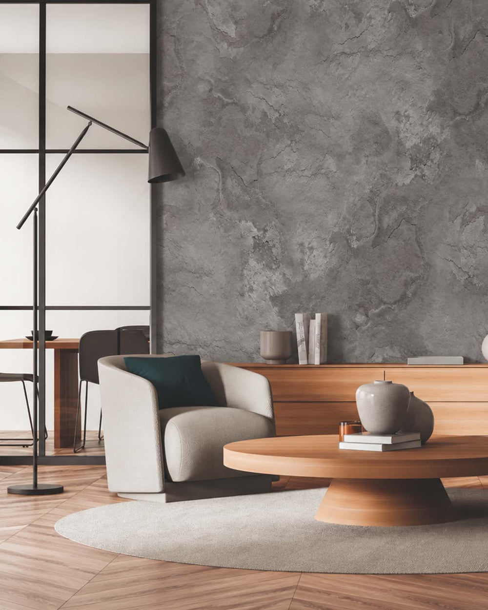 Namara Grey Stone Distressed Plaster Residential Mural RM9303