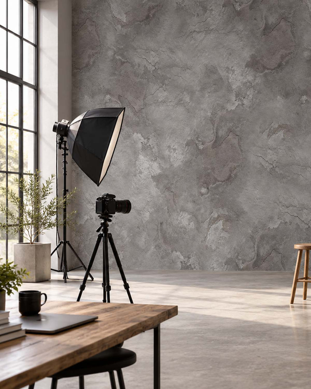 Namara Grey Stone Distressed Plaster Residential Mural RM9303