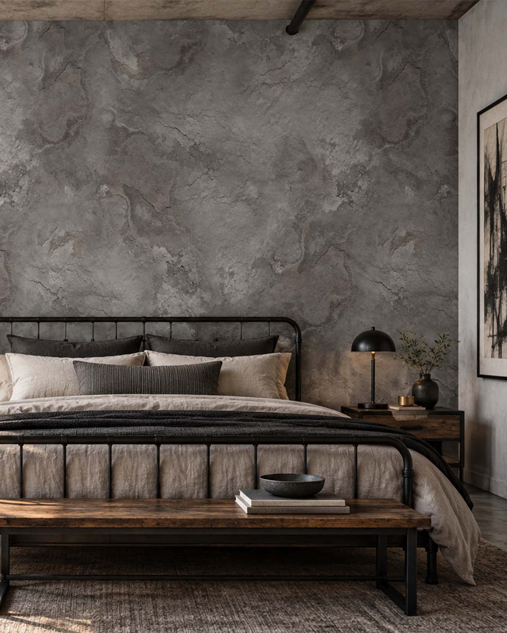 Namara Grey Stone Distressed Plaster Residential Mural RM9303