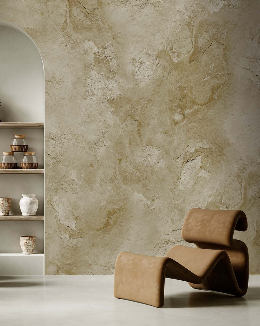 Aldabra Beige Stone Distressed Plaster Residential Mural RM9305