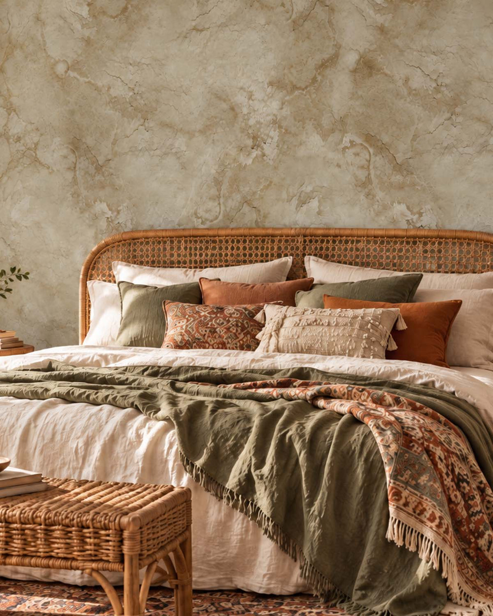 Aldabra Beige Stone Distressed Plaster Residential Mural RM9305