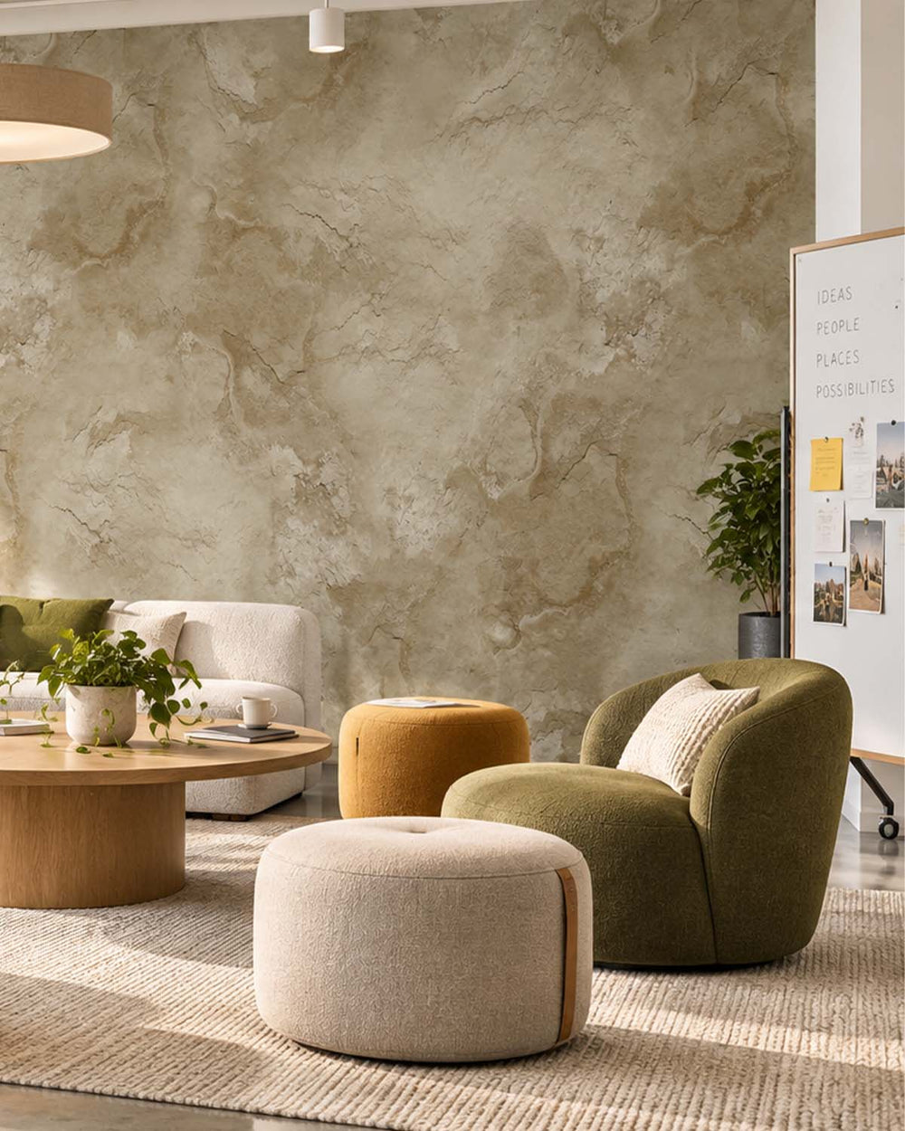 Aldabra Beige Stone Distressed Plaster Residential Mural RM9305