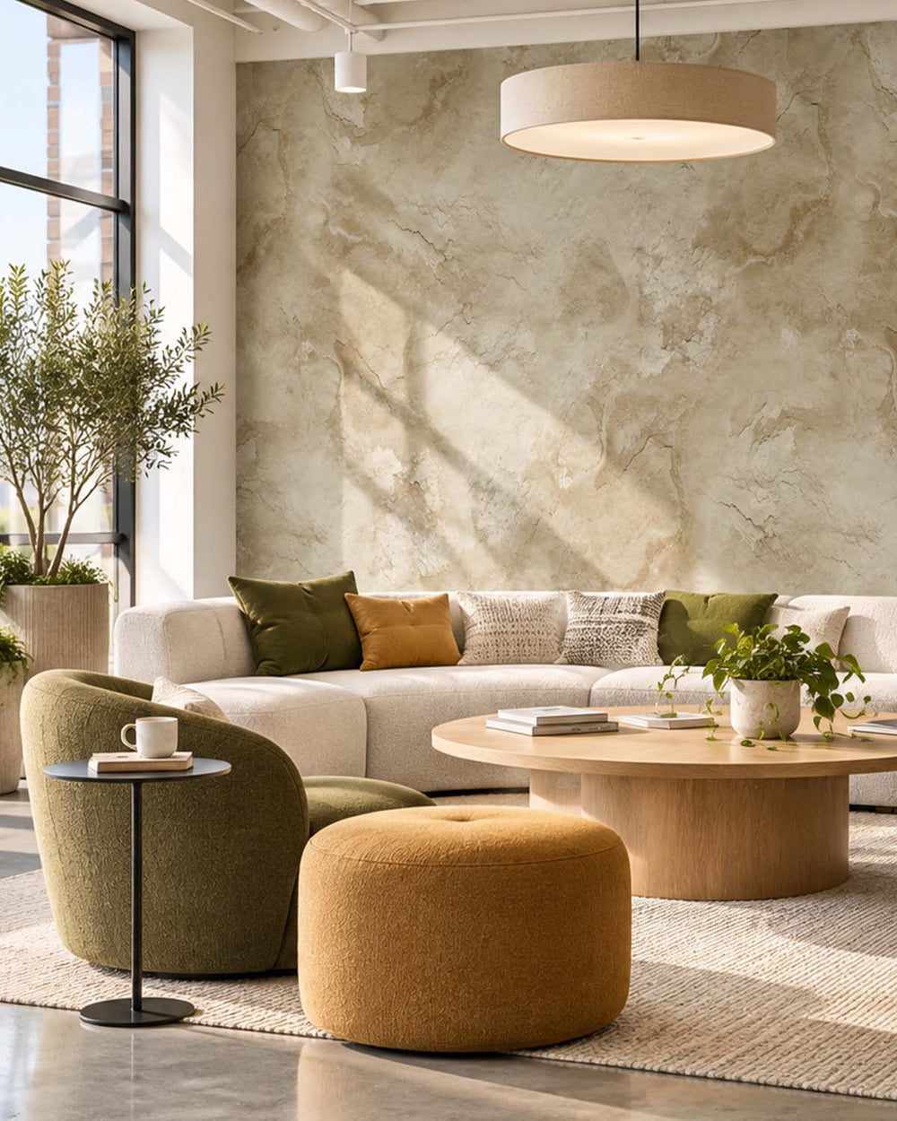 Aldabra Beige Stone Distressed Plaster Residential Mural RM9305