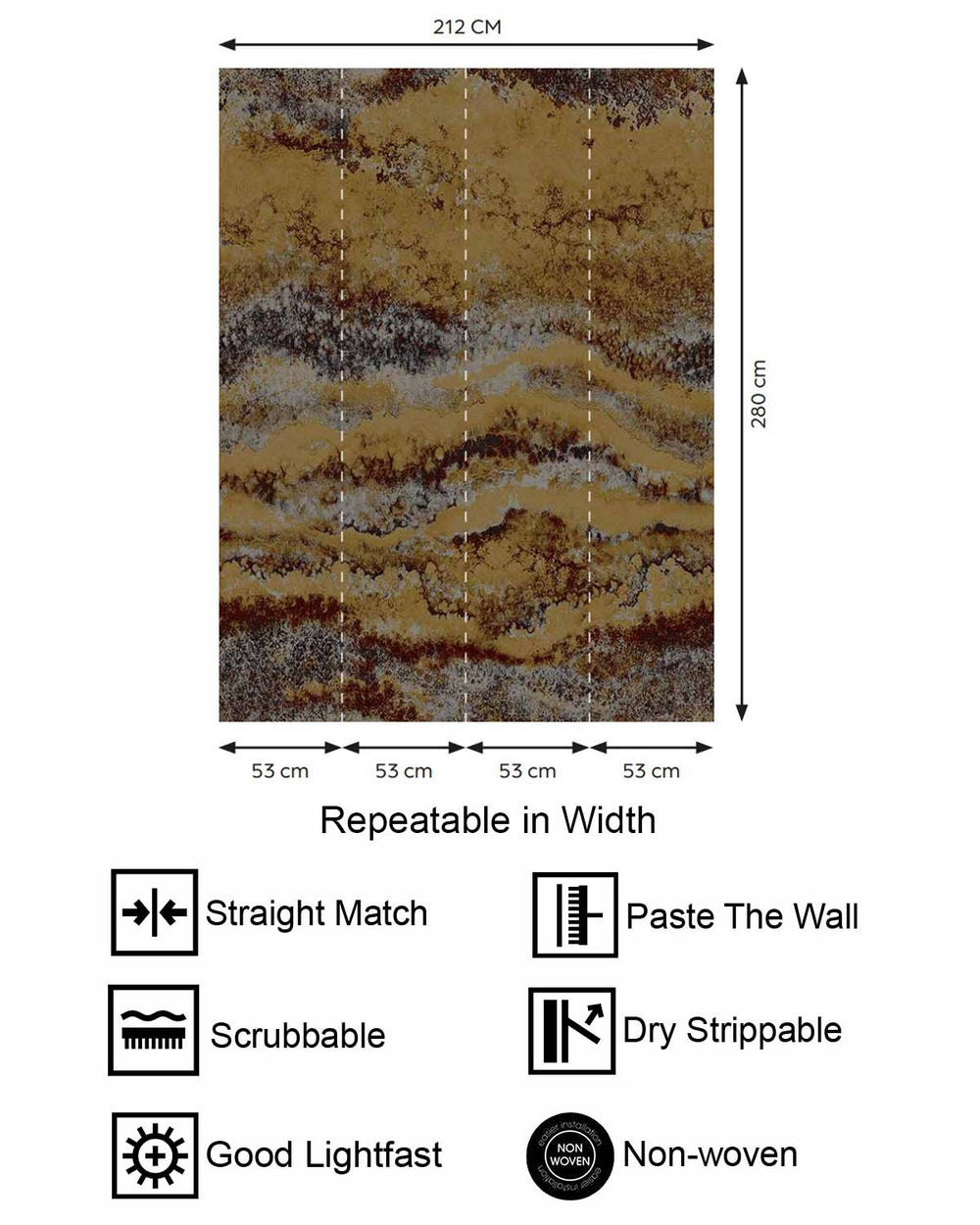 Bronze Brown Abstract Mineral Flow Wallpaper Panels RM9306