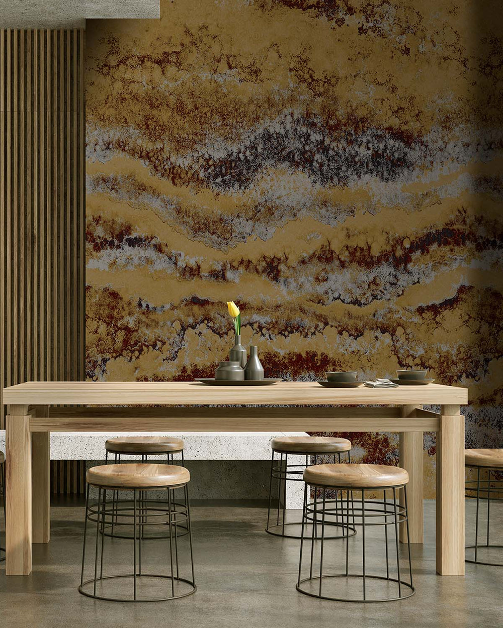 Bronze Brown Abstract Mineral Flow Wallpaper Panels RM9306