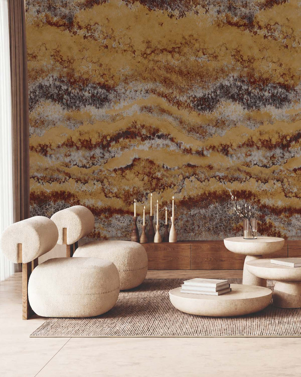 Bronze Brown Abstract Mineral Flow Wallpaper Panels RM9306