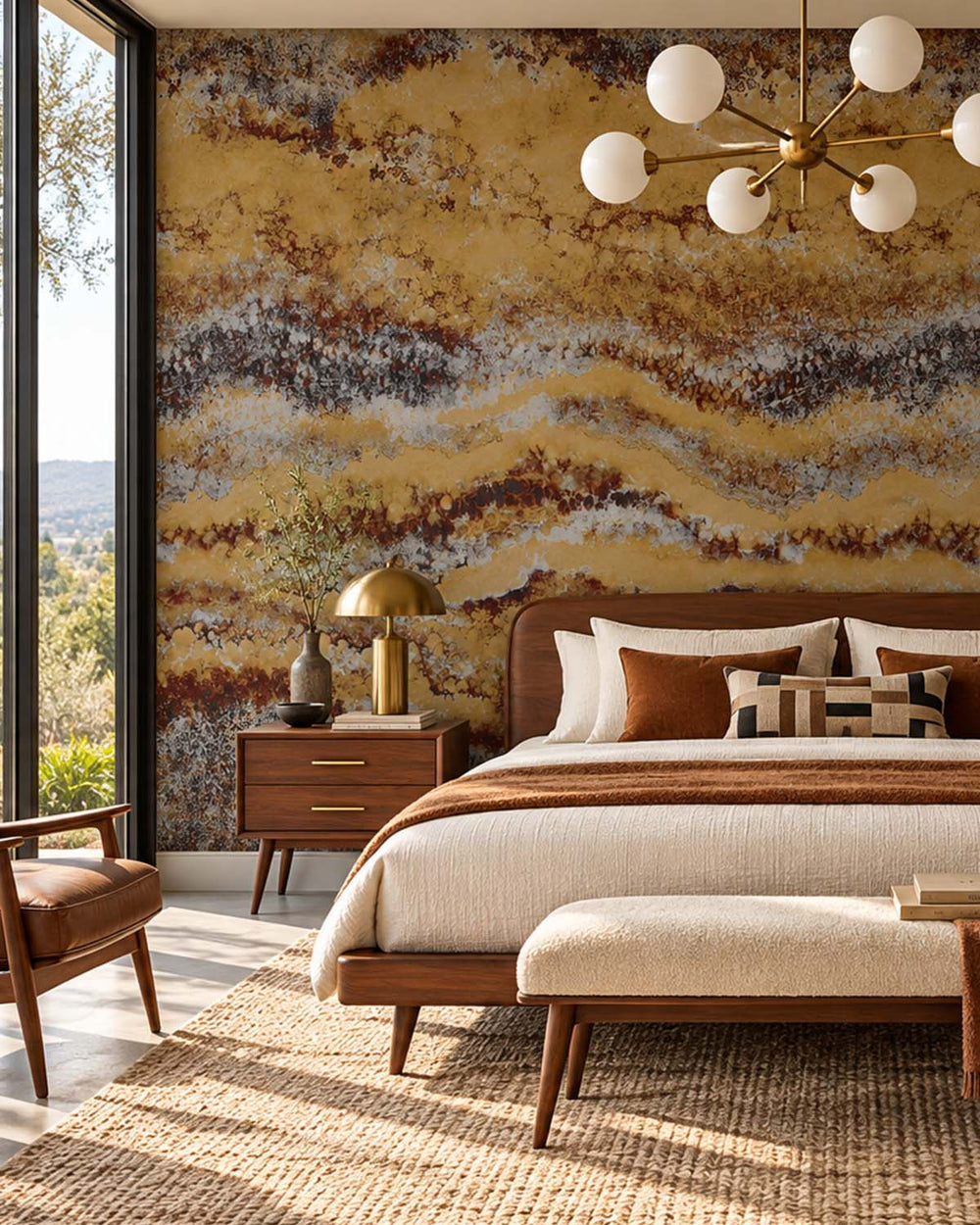 Bronze Brown Abstract Mineral Flow Wallpaper Panels RM9306