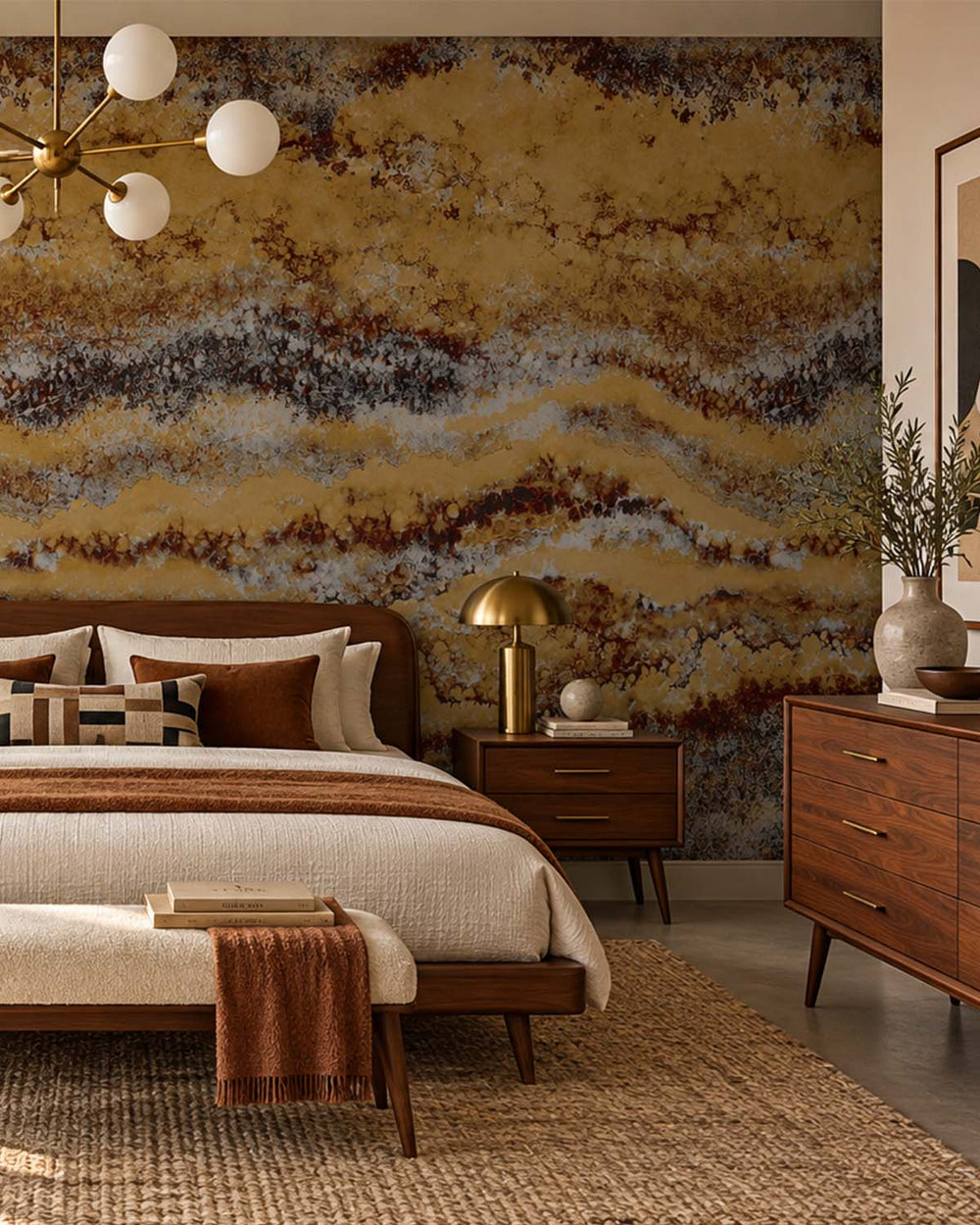 Bronze Brown Abstract Mineral Flow Wallpaper Panels RM9306
