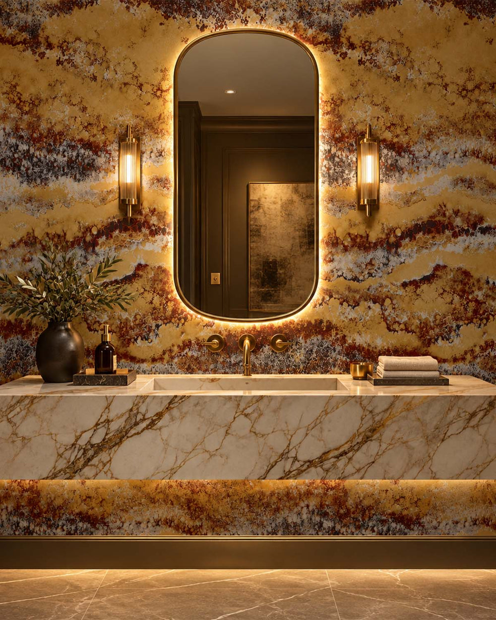 Bronze Brown Abstract Mineral Flow Wallpaper Panels RM9306